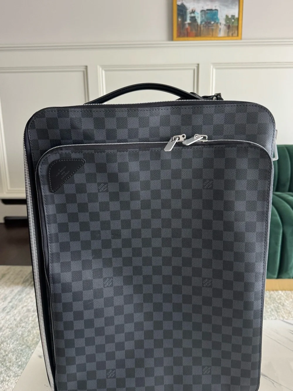 Louis Vuitton black Checkered Carry-On Bag with Top Handle.